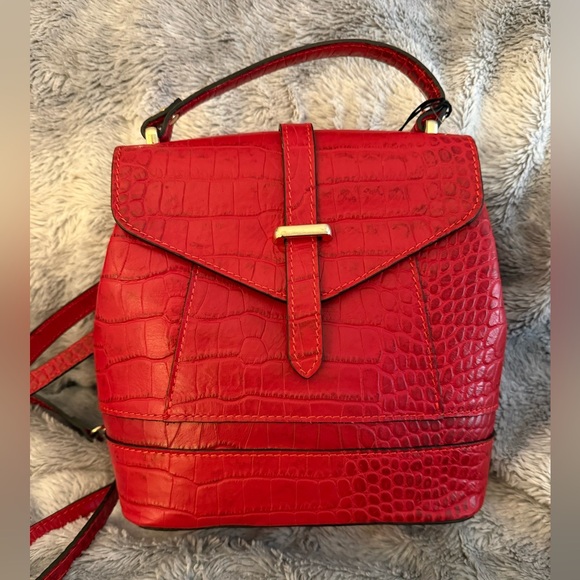 Divina Firenze Trilli Convertible Flap Croc Embossed Satchel Leather Backpack main image 9